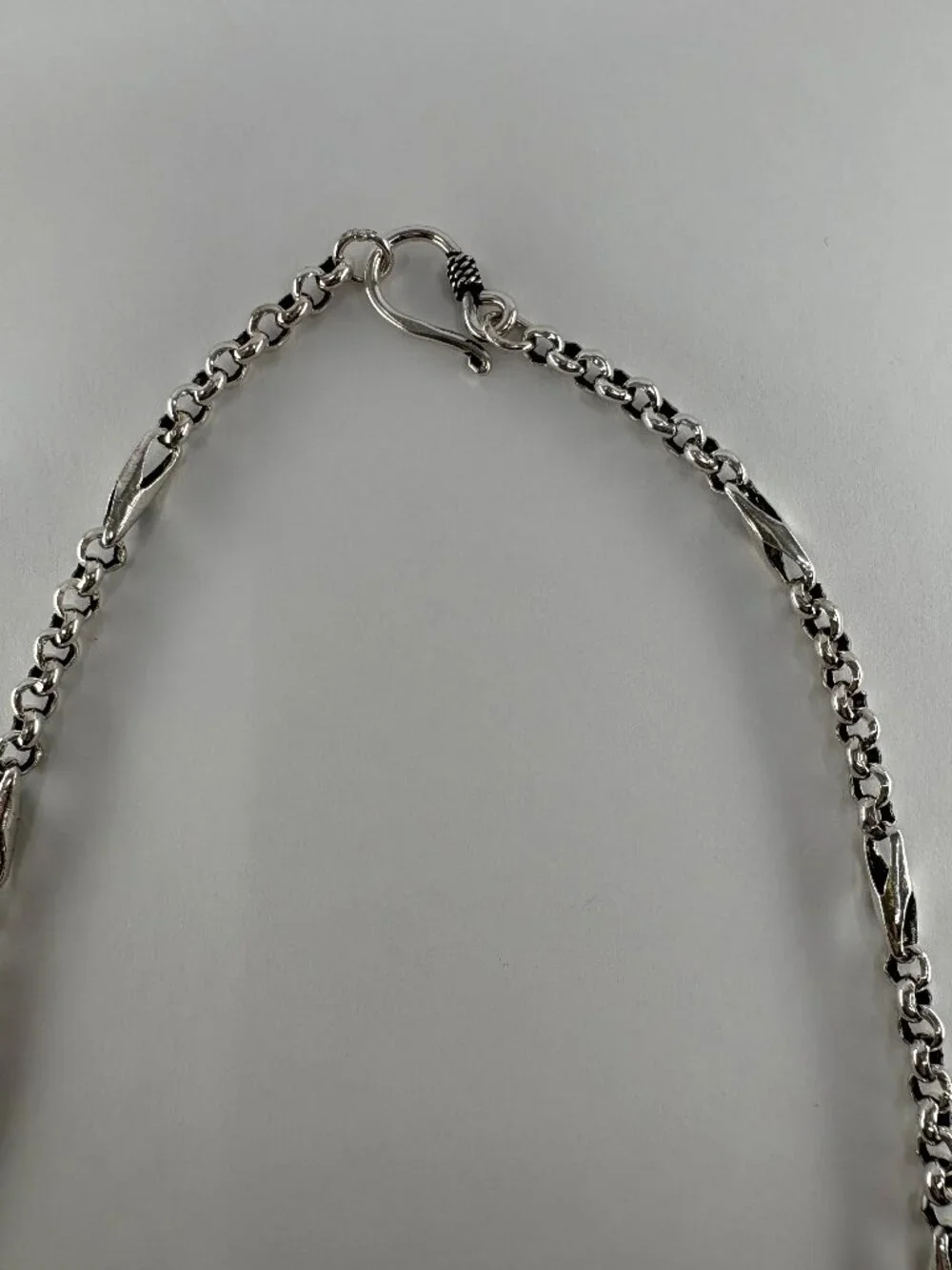 Solid 925 Sterling Silver Vintage Bar Link Chain Necklace 18